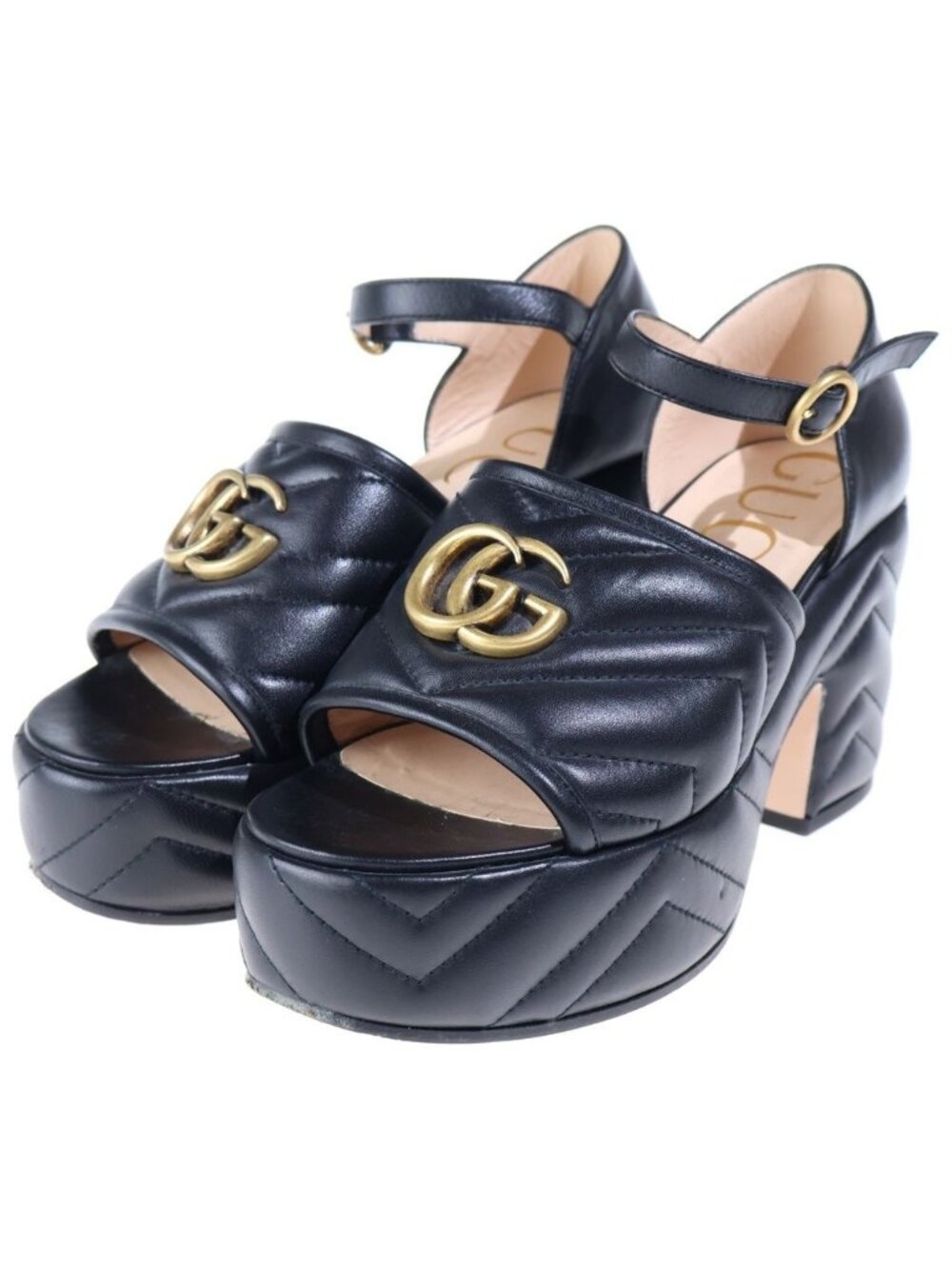Gucci GG Marmont Platform Sandals Leather Black